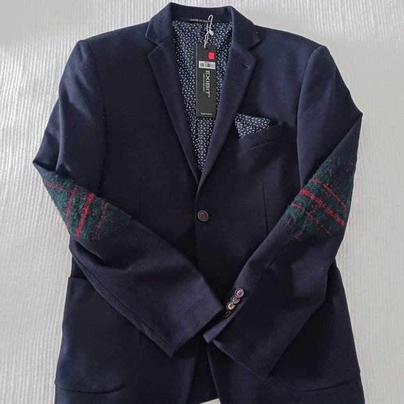 Nwt exibit blazer jacket navy elbow patches size 46 it - Picture 1 of 3